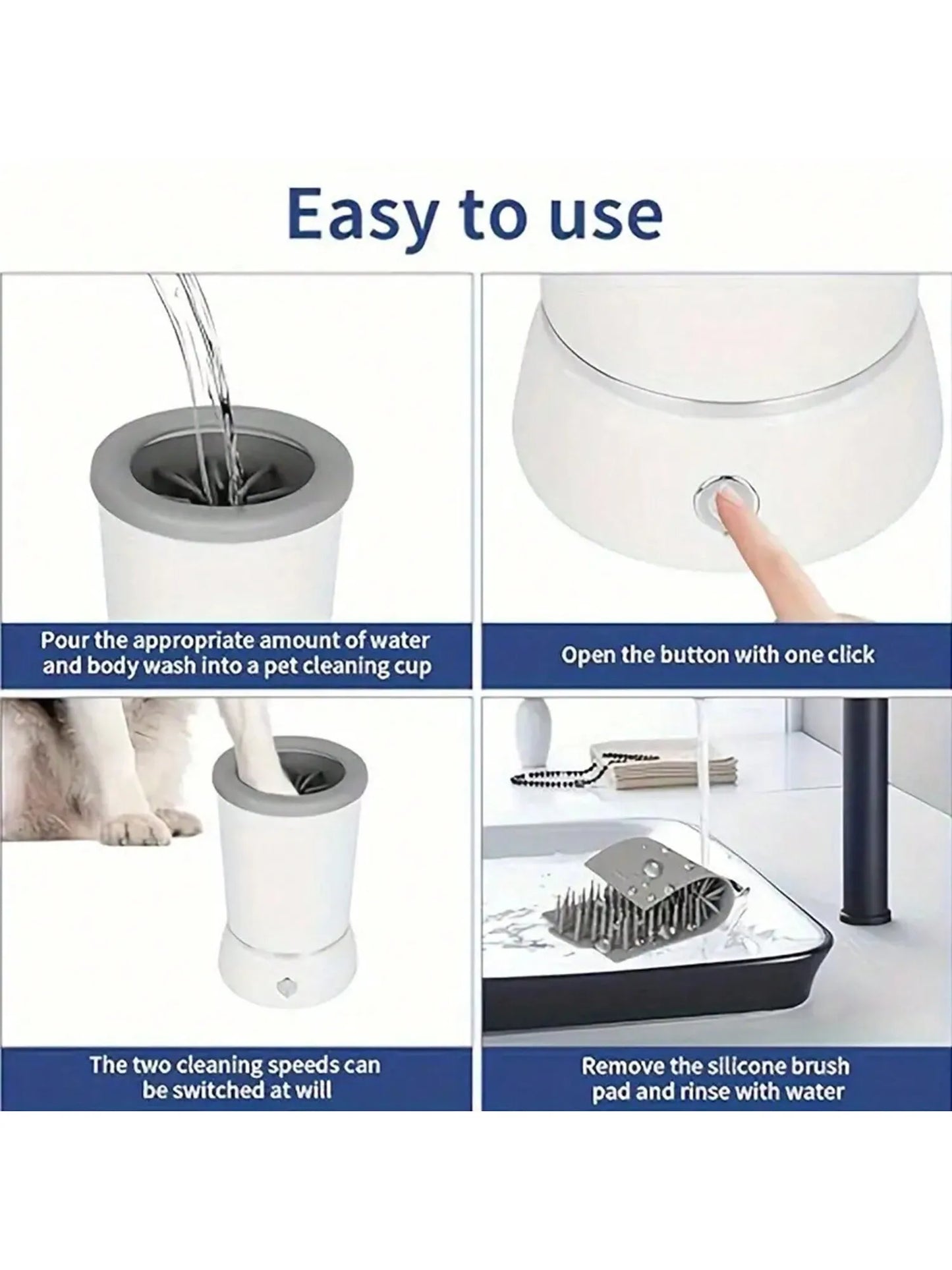 USB Rechargeable Dog Paw Cleaner, Detachable Automatic Pet Claw Cleaner And Massager, With Silicone Bristles