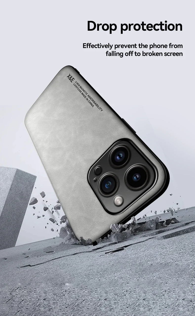 Luxury Leather Case For iPhone With Metal Plate Support Car Hold
