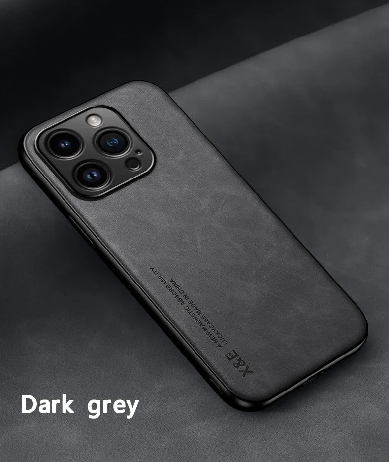 Luxury Leather Case For iPhone With Metal Plate Support Car Hold