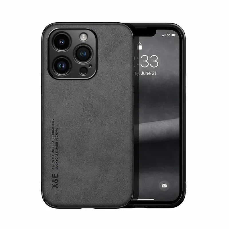 Luxury Leather Case For iPhone With Metal Plate Support Car Hold