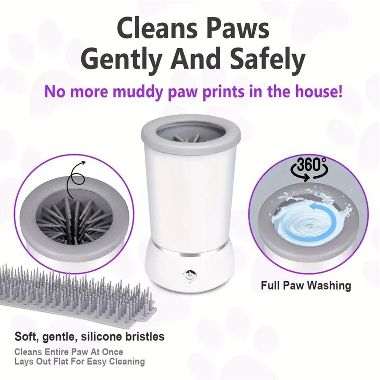 USB Rechargeable Dog Paw Cleaner, Detachable Automatic Pet Claw Cleaner And Massager, With Silicone Bristles