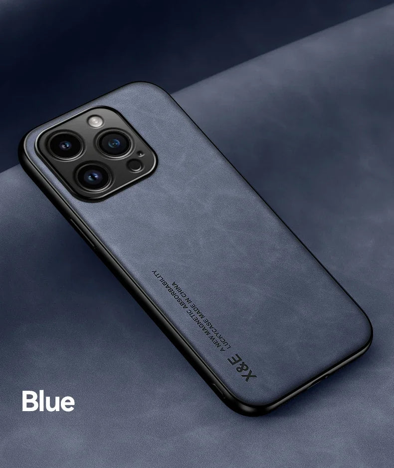 Luxury Leather Case For iPhone With Metal Plate Support Car Hold
