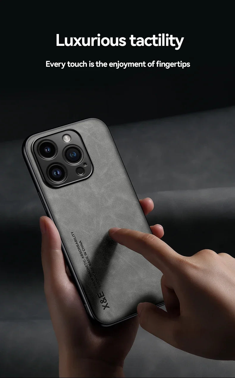 Luxury Leather Case For iPhone With Metal Plate Support Car Hold