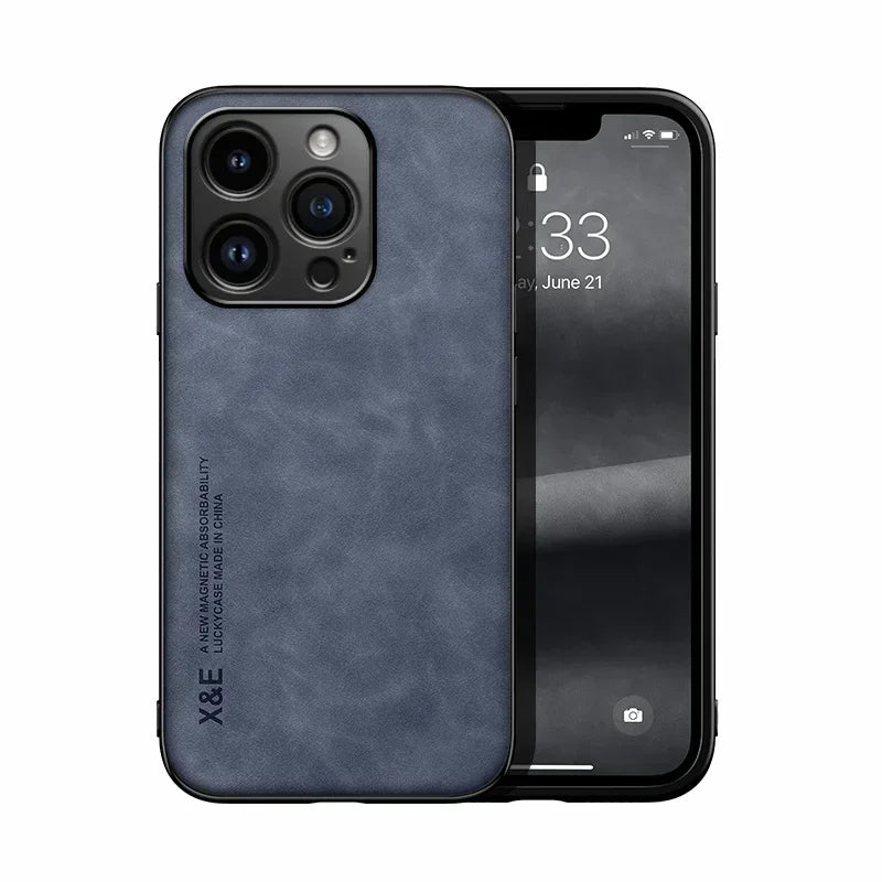 Luxury Leather Case For iPhone With Metal Plate Support Car Hold