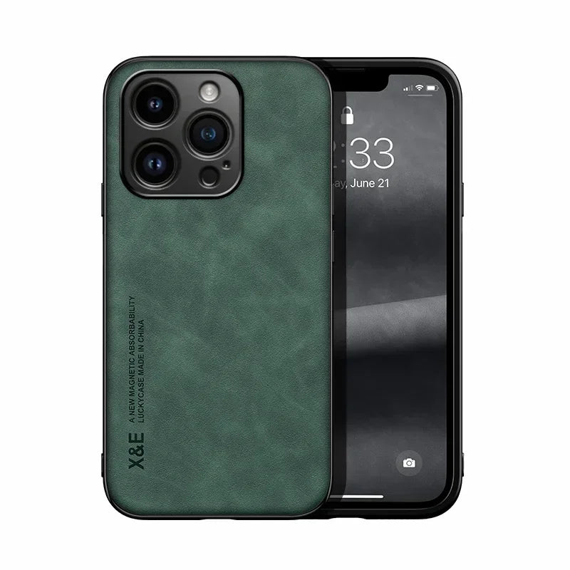 Luxury Leather Case For iPhone With Metal Plate Support Car Hold