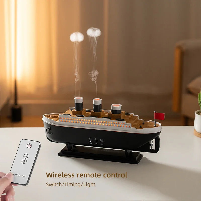 Titanic Ship Model Ultrasonic Air Humidifier Jellyfish Smoke Ring Spray Essential Oil Arome Diffuser 250ml Colorful Night Lights