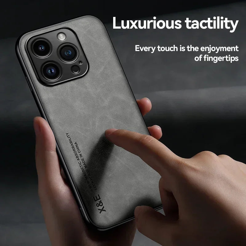 Luxury Leather Case For iPhone With Metal Plate Support Car Hold