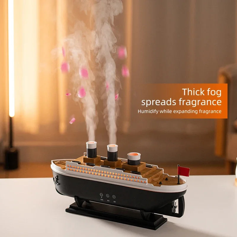 Titanic Ship Model Ultrasonic Air Humidifier Jellyfish Smoke Ring Spray Essential Oil Arome Diffuser 250ml Colorful Night Lights