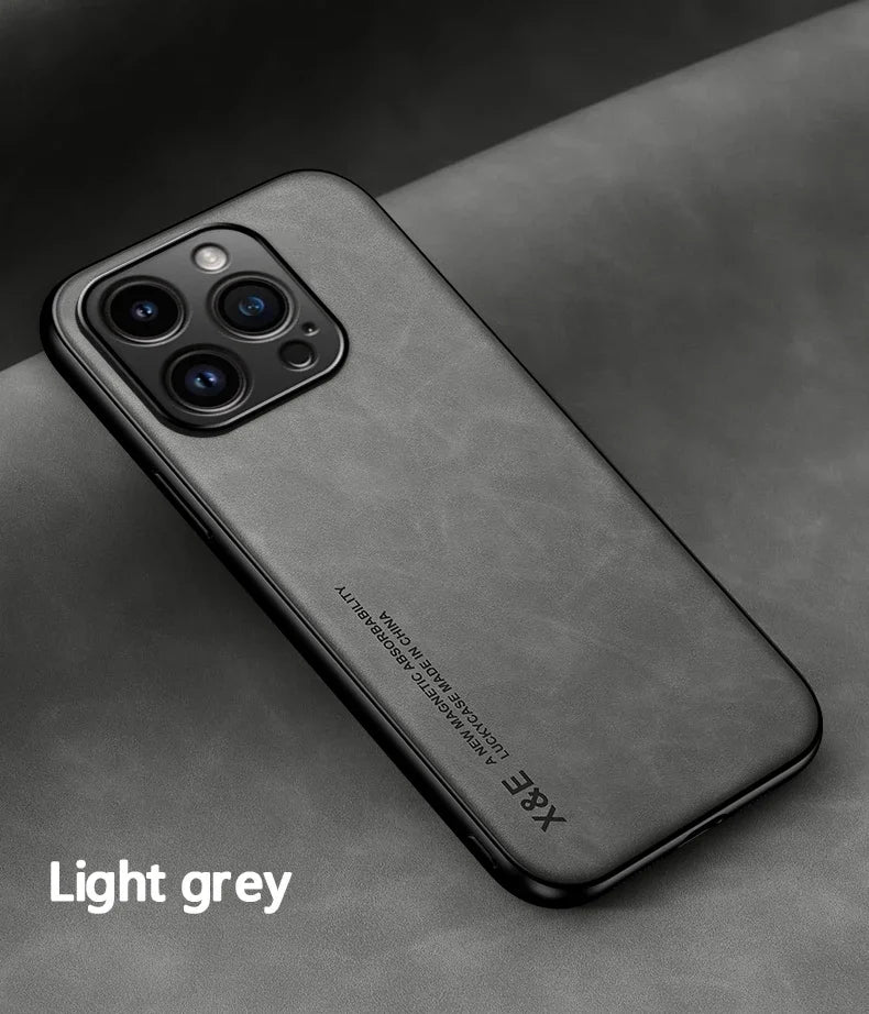 Luxury Leather Case For iPhone With Metal Plate Support Car Hold